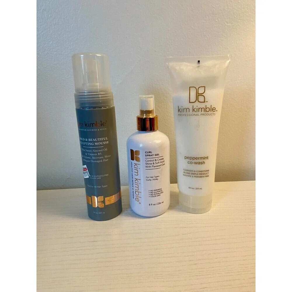 (3) New Set Kim Kimble Peppermint Co Wash Bold Beautiful Mousse Curl Spray Gel